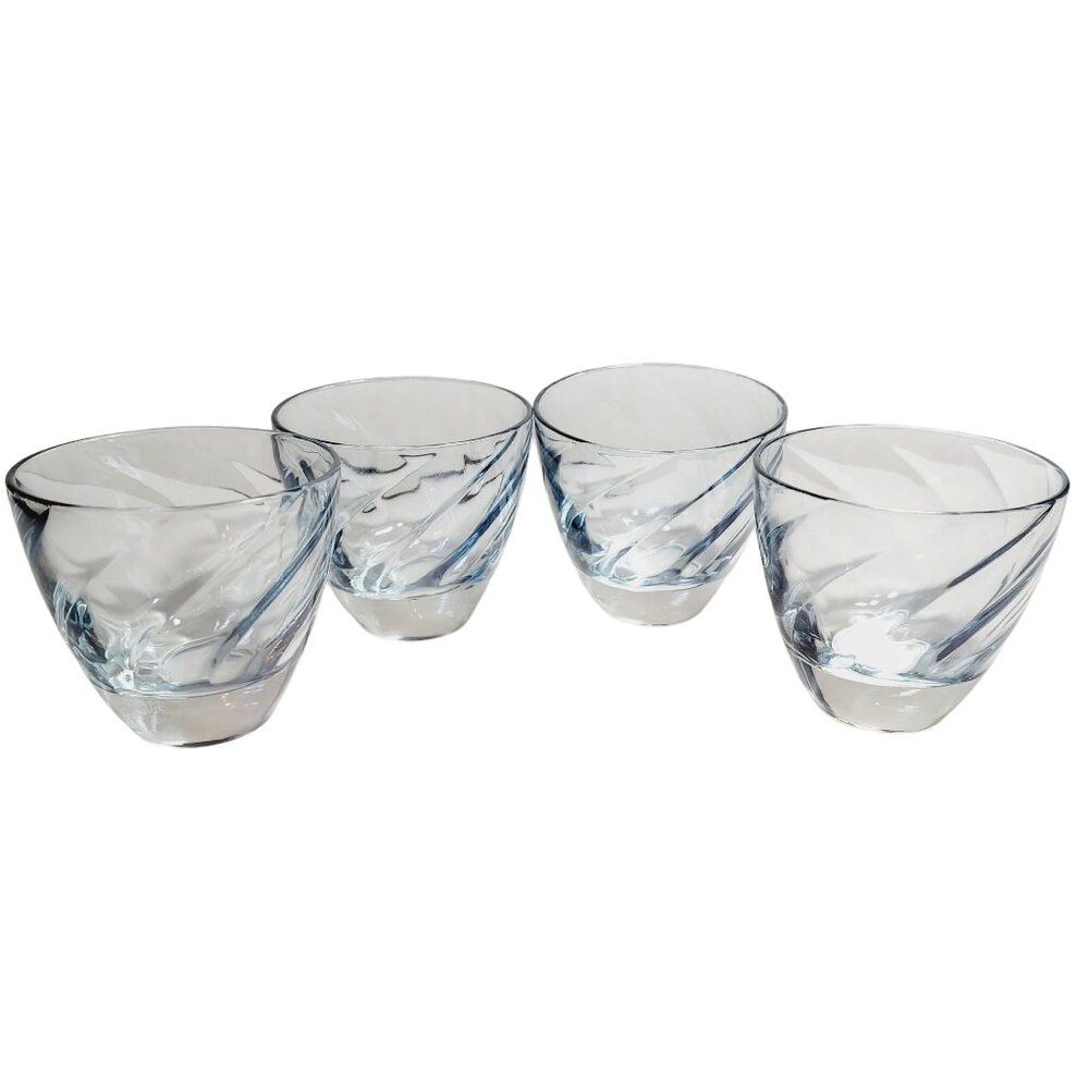 Depression Era Hazel Atlas Blue Optic Swirl Tumbler Glasses 4oz Set Of 4